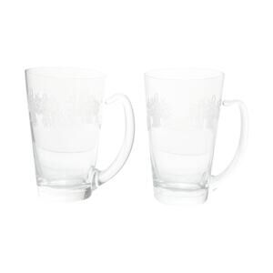 Morgantown “Hotel Drake” Pair of Glass Mugs 5 3/8” 14oz Etched Basket & Garland